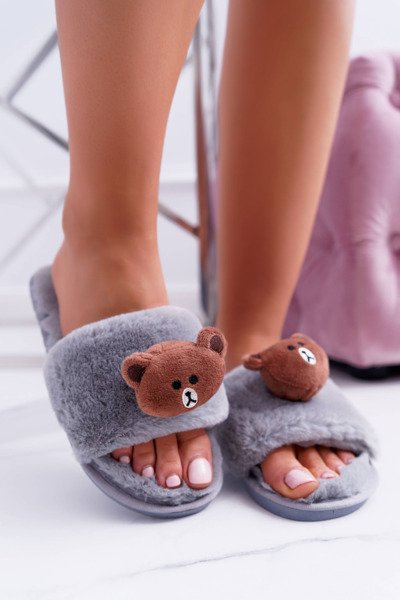 Lu Boo Women's Grey Plush Plush Bear Flip Flops