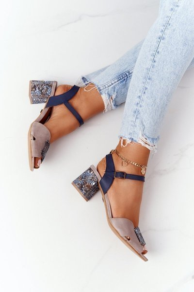 Odiniai sandalai ant kulno Maciejka 04120-43 Beige-Navy