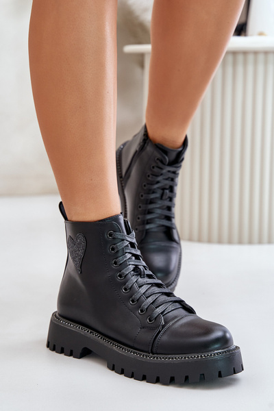 Botine Cu Fermuar Cu Inimă Decorativă Negre Obeena