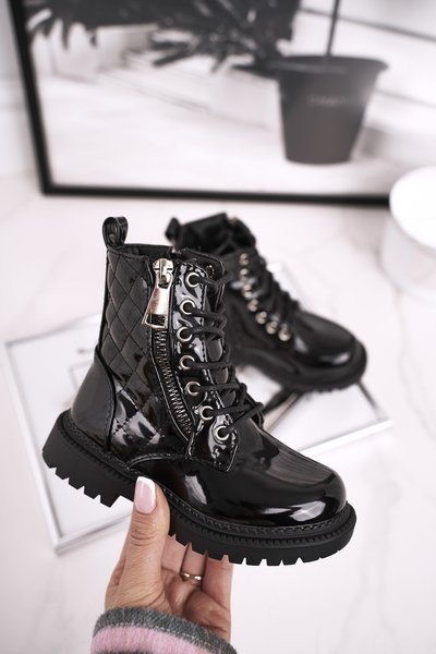 Šilti vaikiški batai su kailiu lakuotu juodu Say You