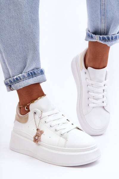 Damen Sport Schuhe mit massiver Plattform WeißGold Mariell