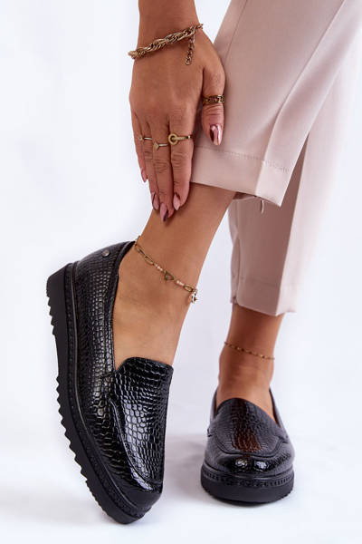 Mocassins Laqués Motif Crocodile Sur Plateforme Noir Diane