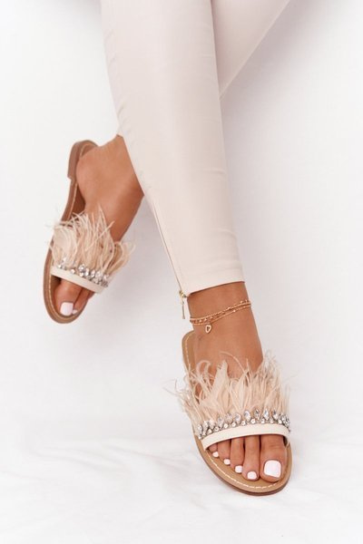 Chaussons Avec Plumes Lu Boo Beige