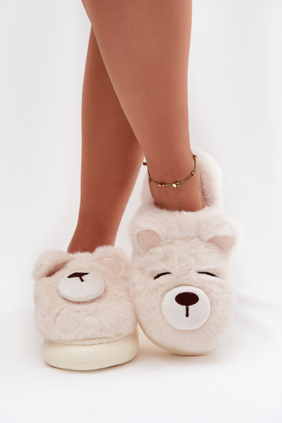 Furry slippers with bear motif white Galine
