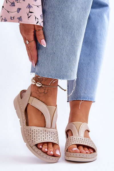 Damen Leder Slip-on Sandalen Beige Lora