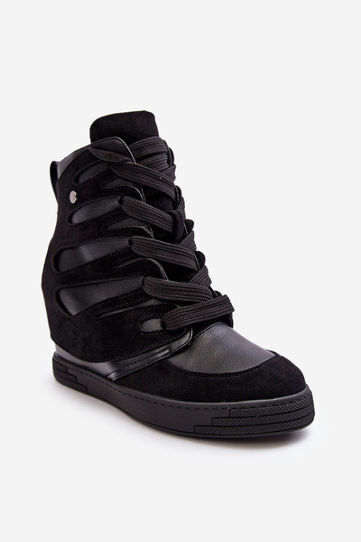 Bottines En Cuir À Lacets Compensés Noir Amria