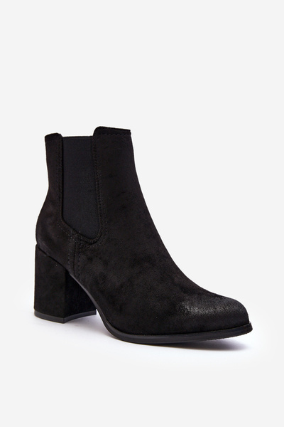 Botine negre pentru femei cu toc gros Arianti