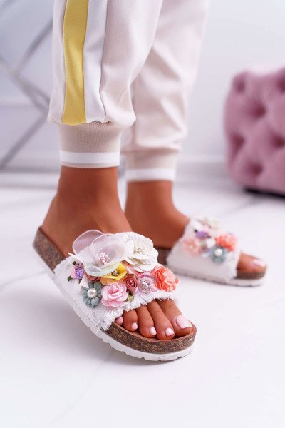 Tongs Femme Avec Fleurs Blanc Enrissa
