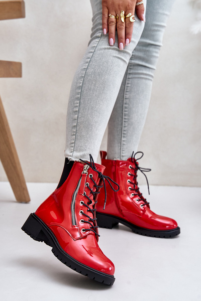 Bottes De Travail Laquées Avec Fermeture Éclair Isolées Rouge Ravanthia