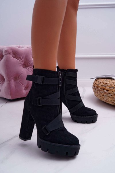 Moteriški stiletto batai, šilti juodi zomšiniai Guiness