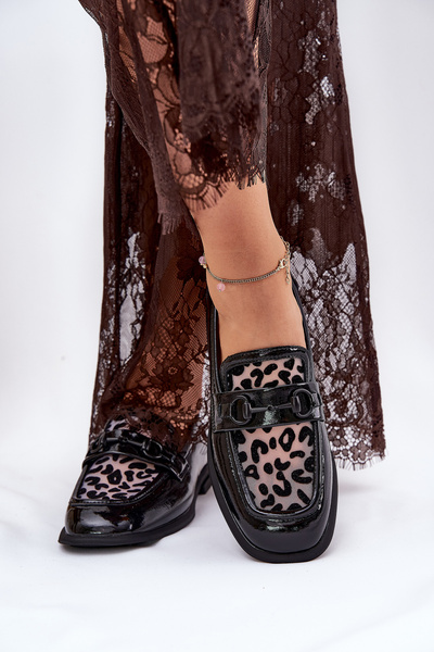 Mocassins En Cuir Laqué Avec Maille Noirs Vinceza 31931