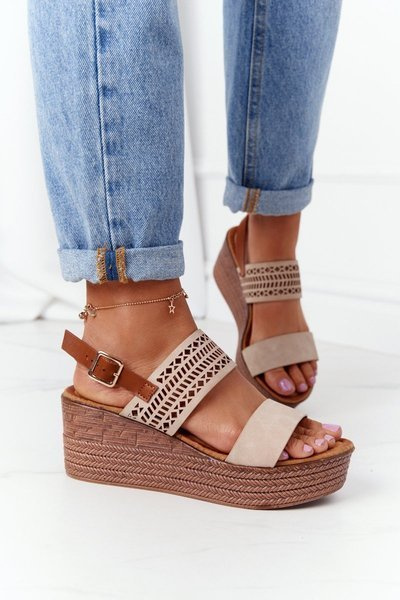 Openwork Wedge Sandals S.Barski GD-47 Biege