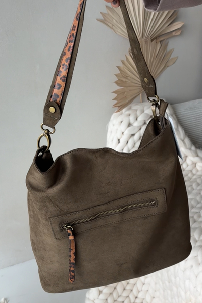 Geantă din eco piele de nubuck verde închis Deliane