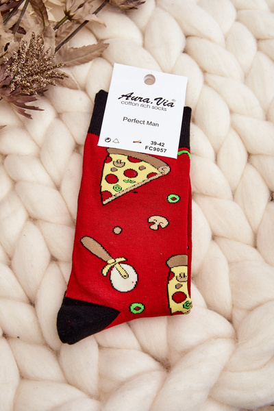 Herrensocken mit Pizza-Muster rot