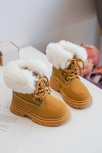 Bottines Trappeur Enfant Zippées Fausse Fourrure Camel Gerande