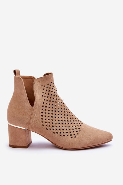 Boots en daim ajouré avec découpe sur talon beige Blakely
