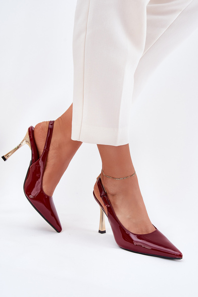 Lackierte High Heels Mit Offener Ferse Und Spitzem Zehenbereich Bordeaux Rivori