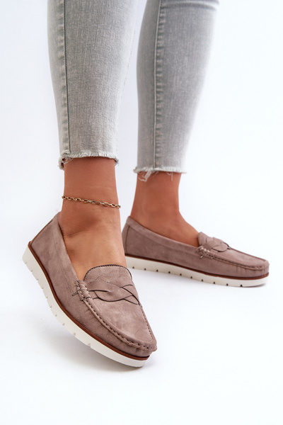 Mocassins Femme Beige Foncé En Faux Daim Nestalia