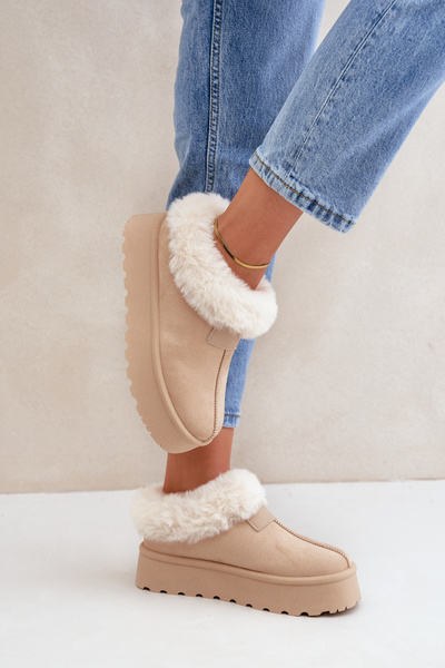 Schneestiefel Mit Niedrigem Schaft Mit Fell Auf Plattform Eco Wildleder Hellbeige Neathoria
