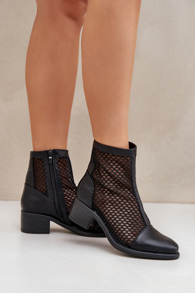 Black Ladies Mesh Ankle Boots Lithyia