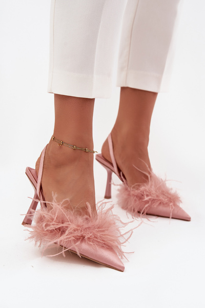 Escarpins avec plumes et talon découvert Rose Belice