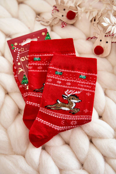 Weihnachtssocken aus Baumwolle für Damen Rentier Rot