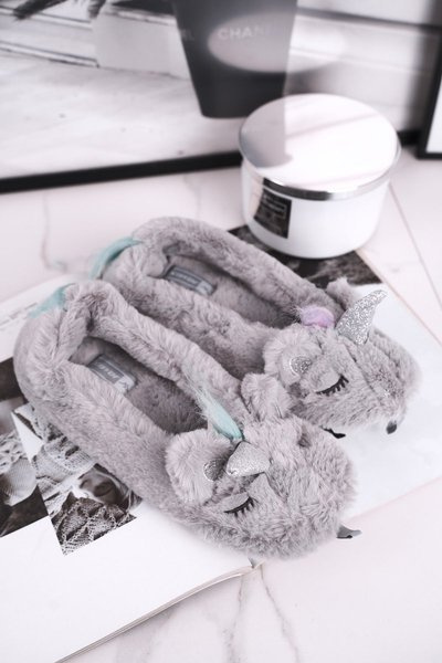 Női papucs szőrmével Unicorn Grey Rainbow