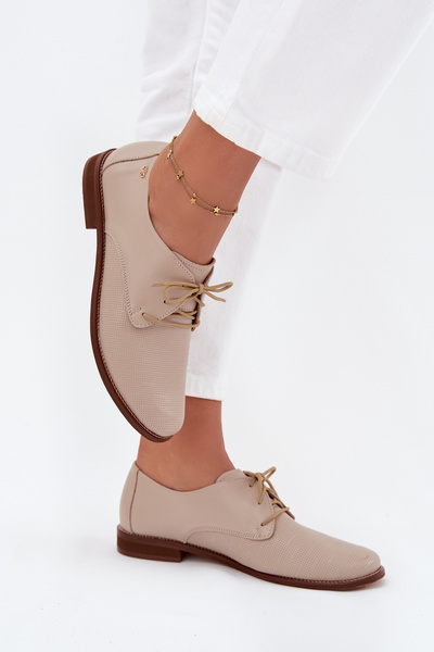 Pantofi Dama din Piele Elegant Cu Șiret Zazoo 4238 Bej