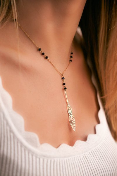 Ladies' Goldkette Rosenkranz Schwarze Perlen Beatrix