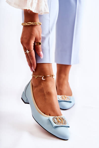 Leather Ballerinas With A White Decoration Blue Joliet