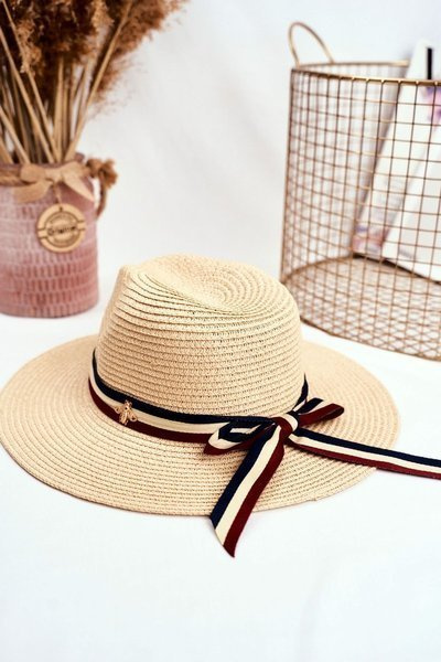 Chapeau Femme Panama 100% Papier Beige Mouche Or