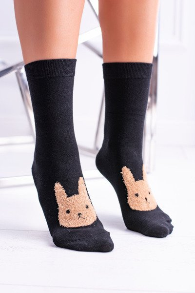 Damen-Socken Schwarz mit Hase