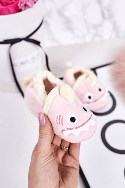 Chaussons d'intérieur isolés en velours pour enfants Monstre Rose