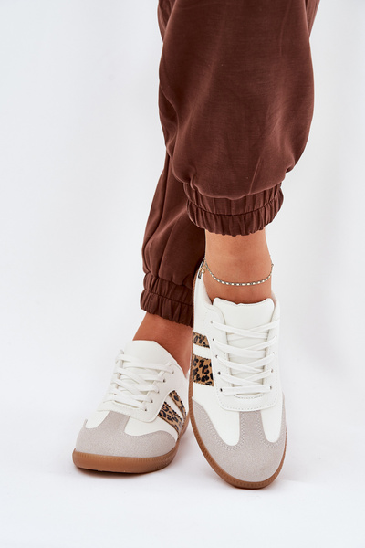 Baskets Basses Femme En Cuir Écologique Imprimé Léopard Blanches Nonalorin