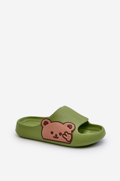 Light Foam Slippers With Bear Green Relief