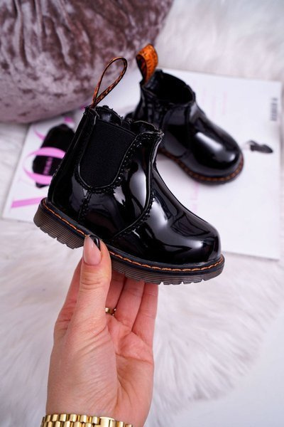 Vaikiški apšilimo batai su užtrauktuku lakuota juoda Gustro