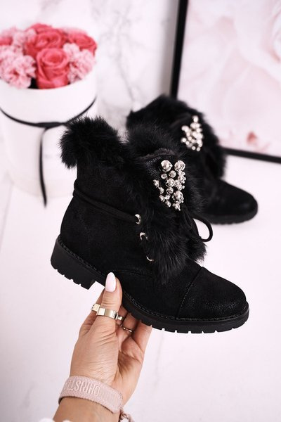 Children's Insulated Boots With Fur Nubuck Black Ella