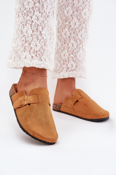 Damen Clogs Und Auf Korkplattform Mit Schnalle Camel Klarae