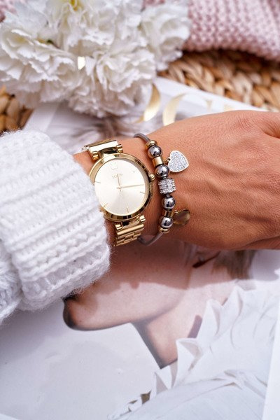 Moteriška širdies grandinėlės apyrankė, rožinė auksinė Menrol