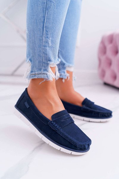 Mocasini din piele din piele de căprioară pentru femei Lauren albastru bleumarin