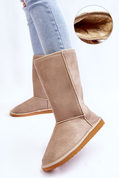 Women's Suede High Snow Boots Insulated Beige Reyma