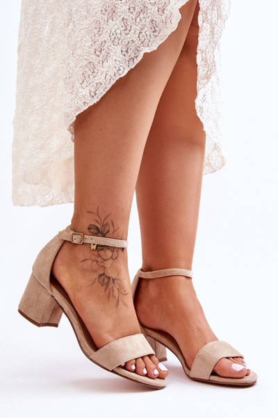 Suede Classic Low Heel Sandals Beige Honeymoon