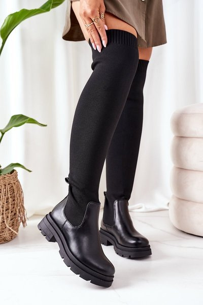Knöchelhohe Stiefel aus elastischem Stoff Black Ice Coffee