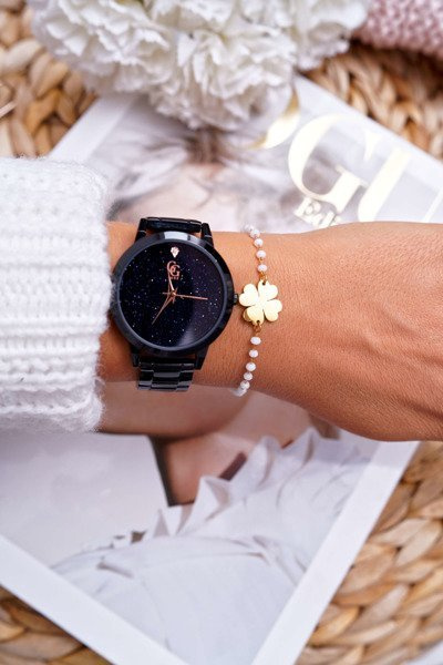 Bracelet Femme Sur Chaine Or Perles Blanches Trèfle Chaser