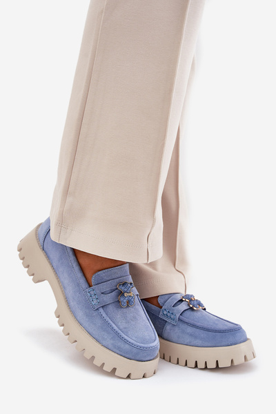 Mocassins en daim pour femmes avec un accessoire ours Vinceza 79533 Bleu