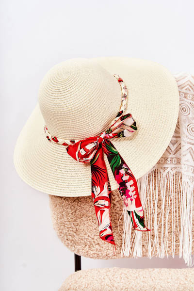 Women's Hat With A Colorful Stripe Light Beige Marsela