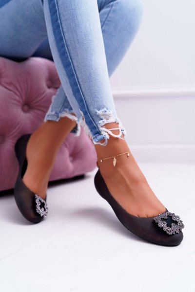 Lu Boo | Black Rubber Balerina Balerina Meliski Flowers Palita cirkóniák