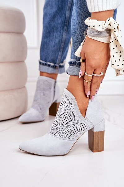 Bottines Ajourées À Talon Bloc Gris Clair Michelle