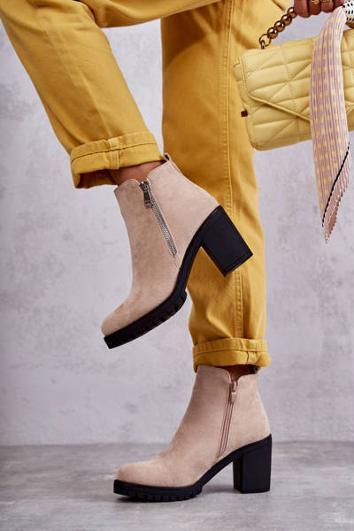 Bottes En Daim À Talons Hauts Avec Fermeture Éclair Beige Clair Sevione