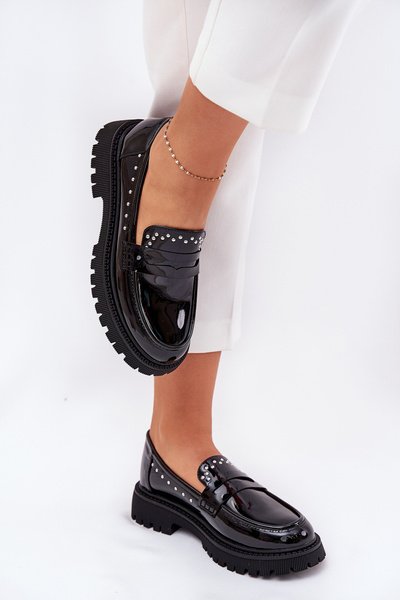 Mocassins Pour Femmes Laqués Avec Décoration Noirs Nallae